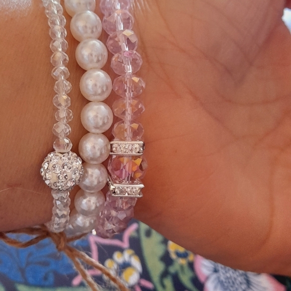 Set Of 3 Bracelts , Pearl, Crystal, - Picture 10 of 11
